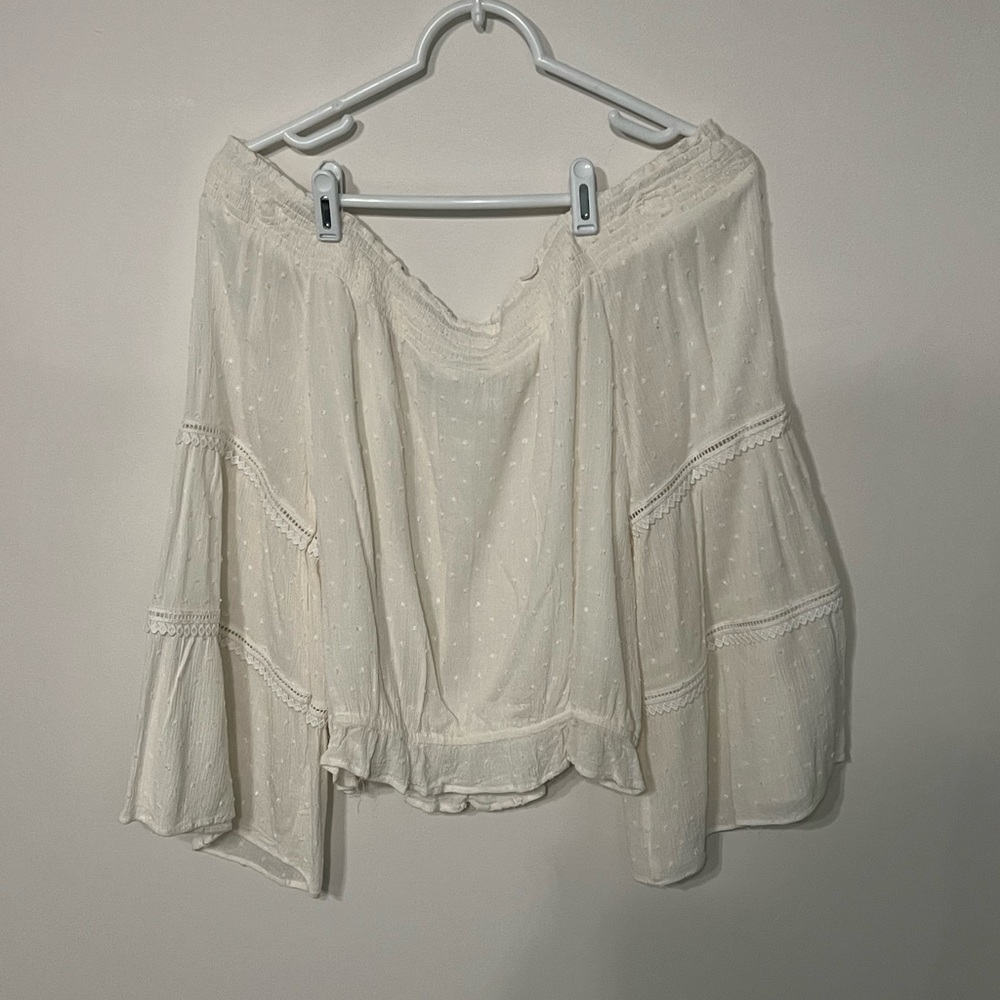 Lulu's Cream Asymmetrical Tie Front Blouse with Bell Sleeves
